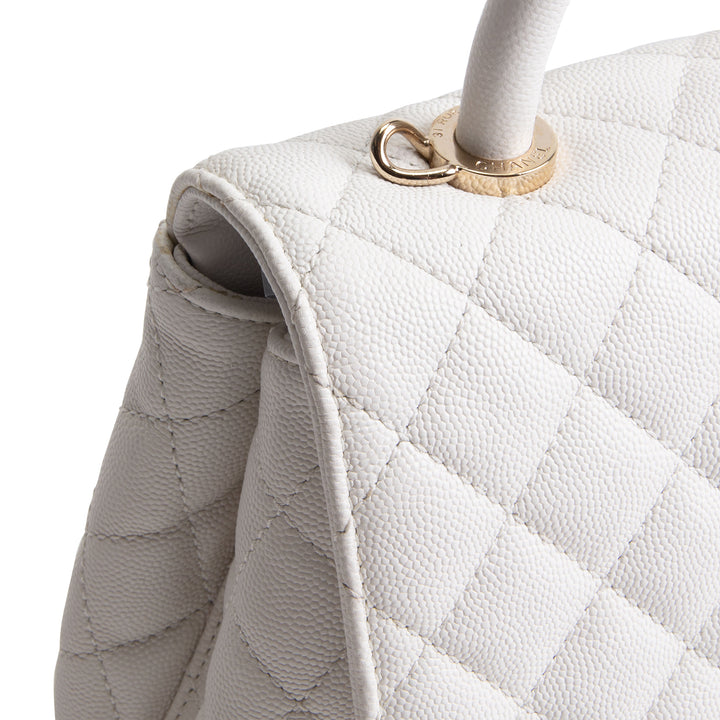 CHANEL Coco Top Handle Flap Quilted Caviar - White