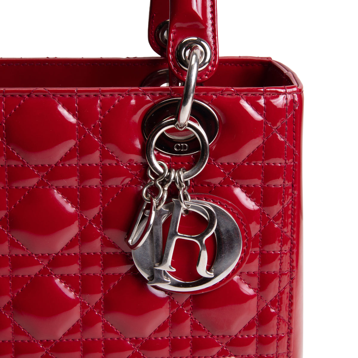 DIOR Lady Dior Medium Patent Quilted Cannage - Red