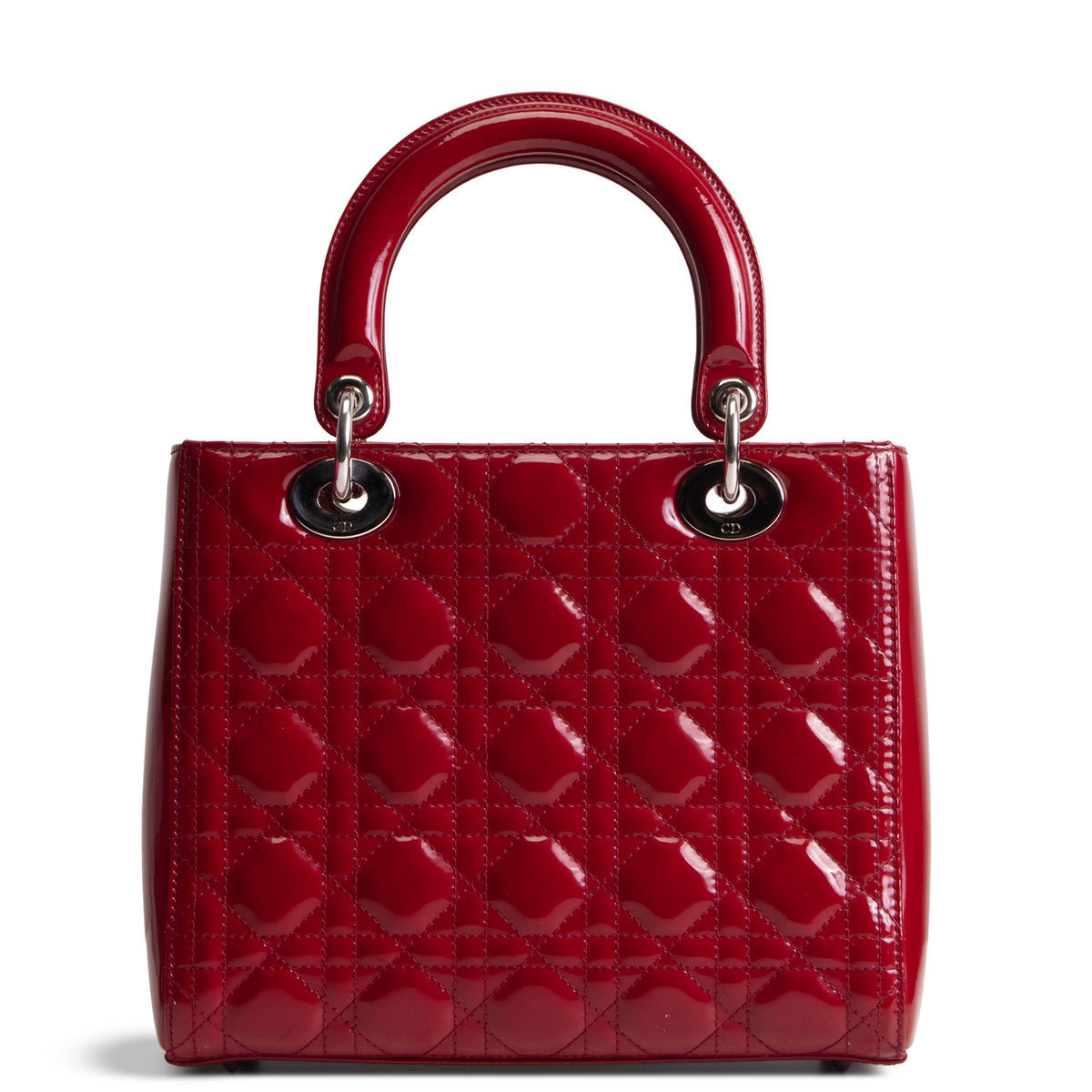 DIOR Lady Dior Medium Patent Quilted Cannage - Red
