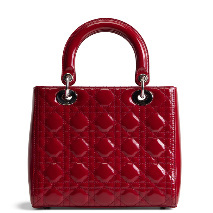 DIOR Lady Dior Medium Patent Quilted Cannage - Red