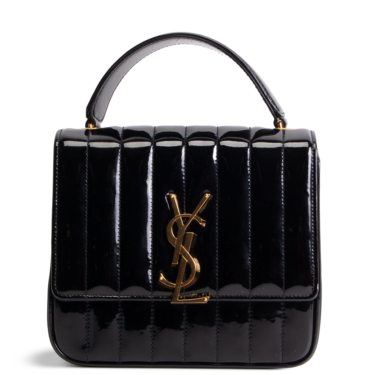 SAINT LAURENT Vicky Quilted Medium Patent Shoulder Bag - Black