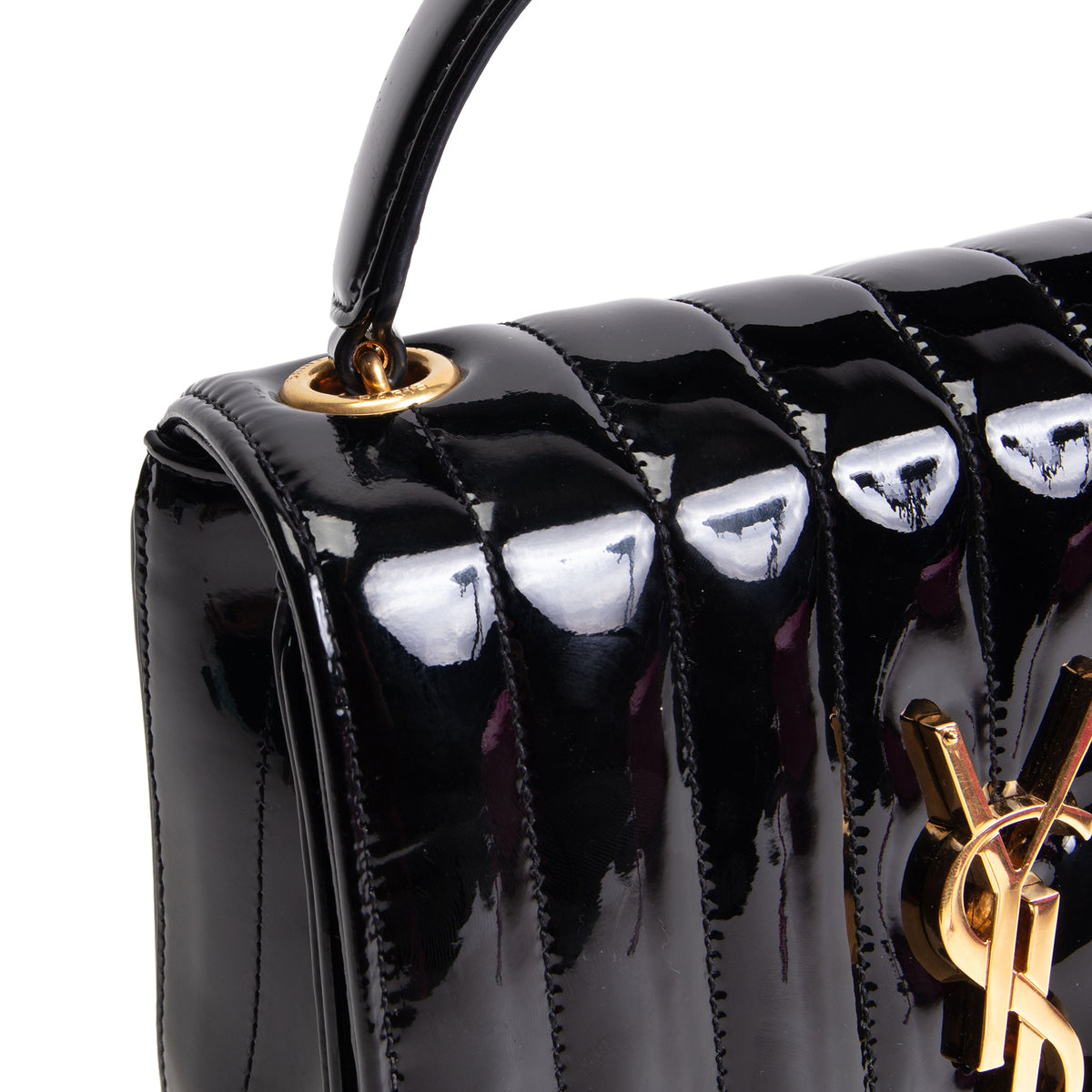 SAINT LAURENT Vicky Quilted Medium Patent Shoulder Bag - Black