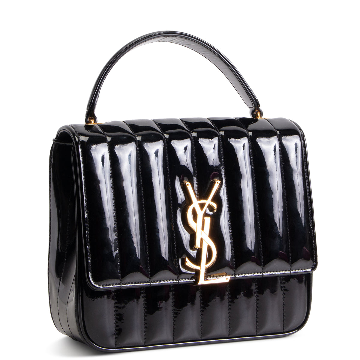 SAINT LAURENT Vicky Quilted Medium Patent Shoulder Bag - Black