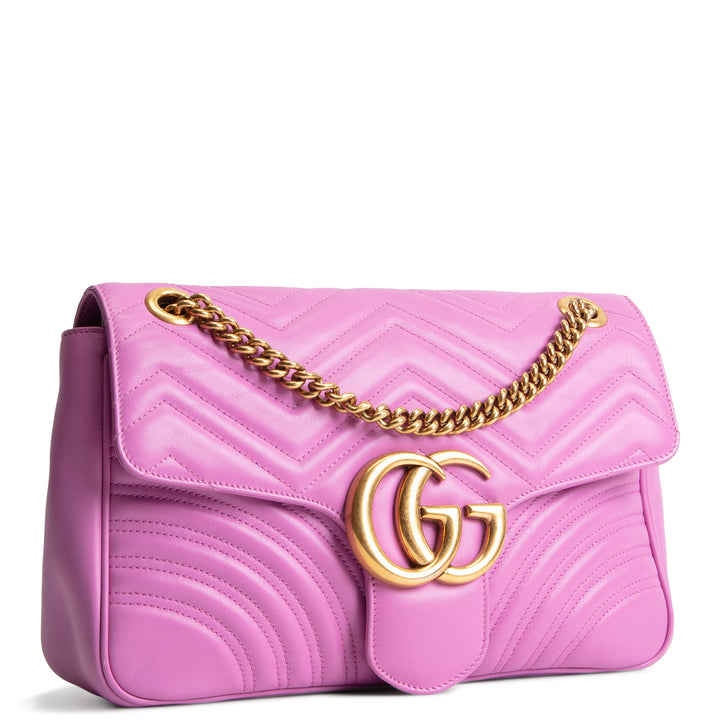 GUCCI Matelasse Medium Marmont GG Shoulder Bag - Pink Candy Mousse
