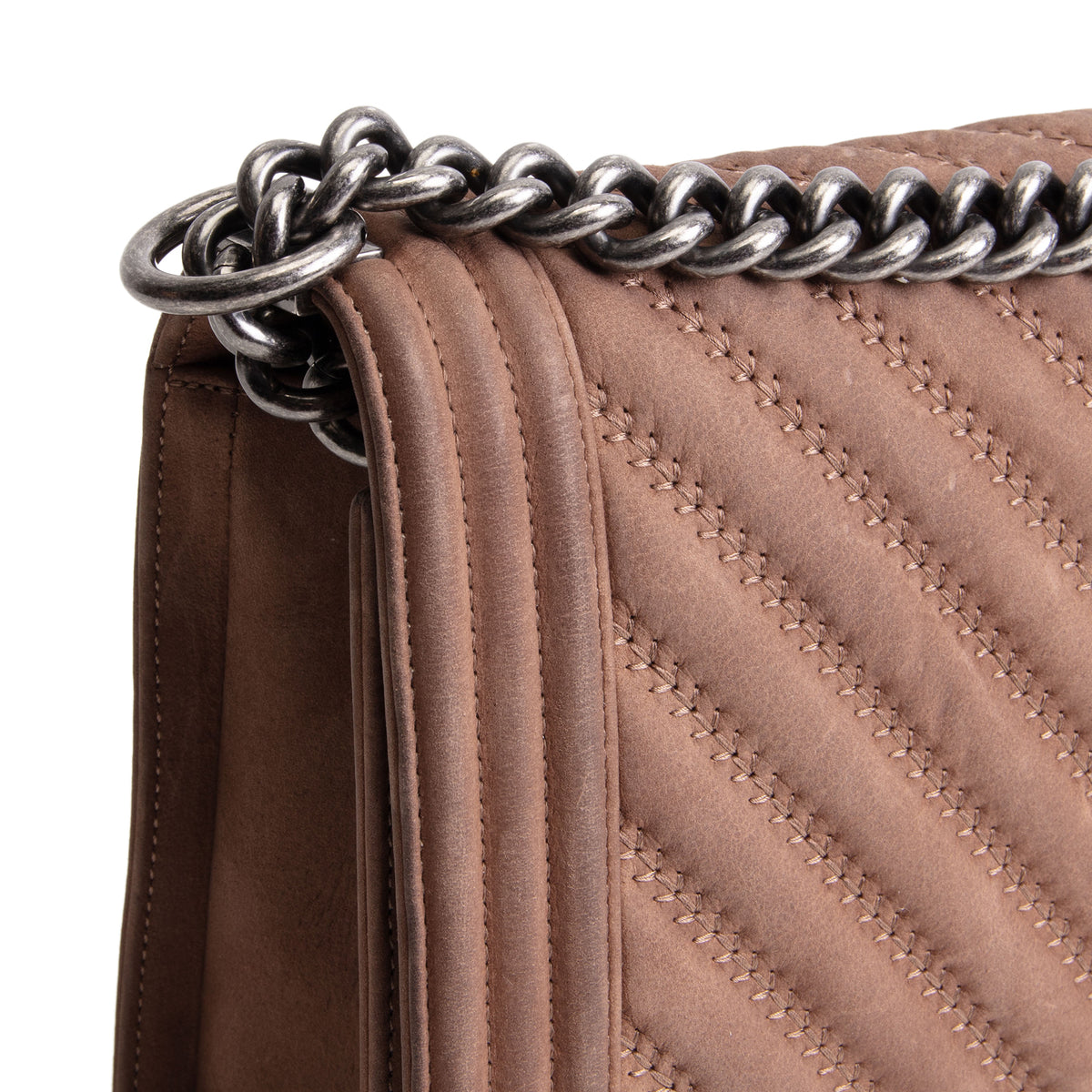 CHANEL Nubuck Chevron Quilted Boy Bag