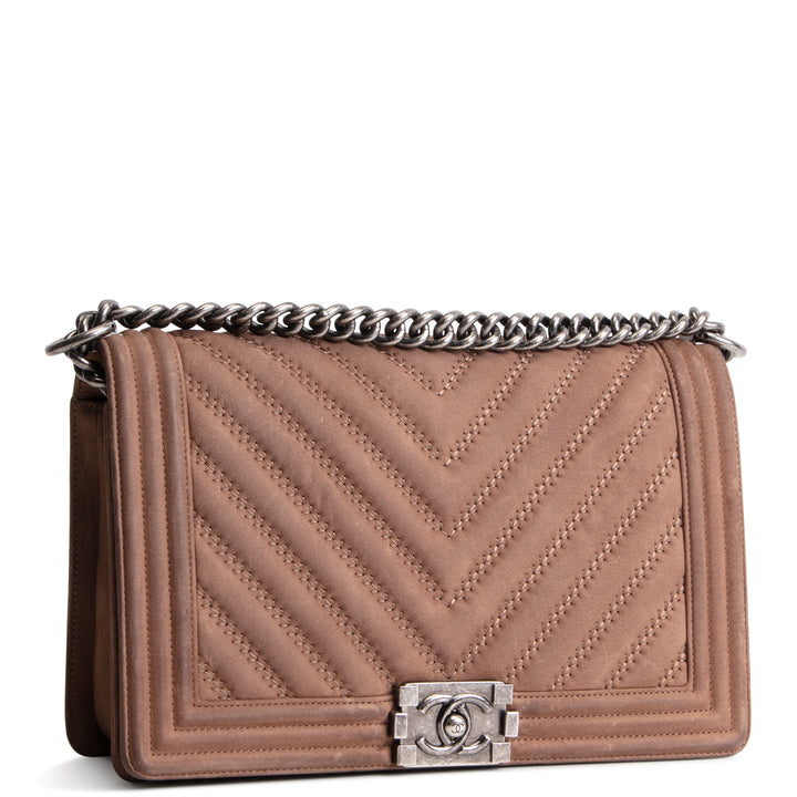 CHANEL Nubuck Chevron Quilted Boy Bag
