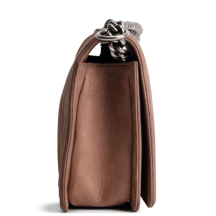 CHANEL Nubuck Chevron Quilted Boy Bag