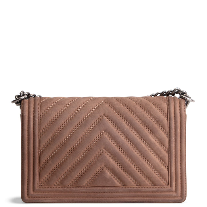 CHANEL Nubuck Chevron Quilted Boy Bag