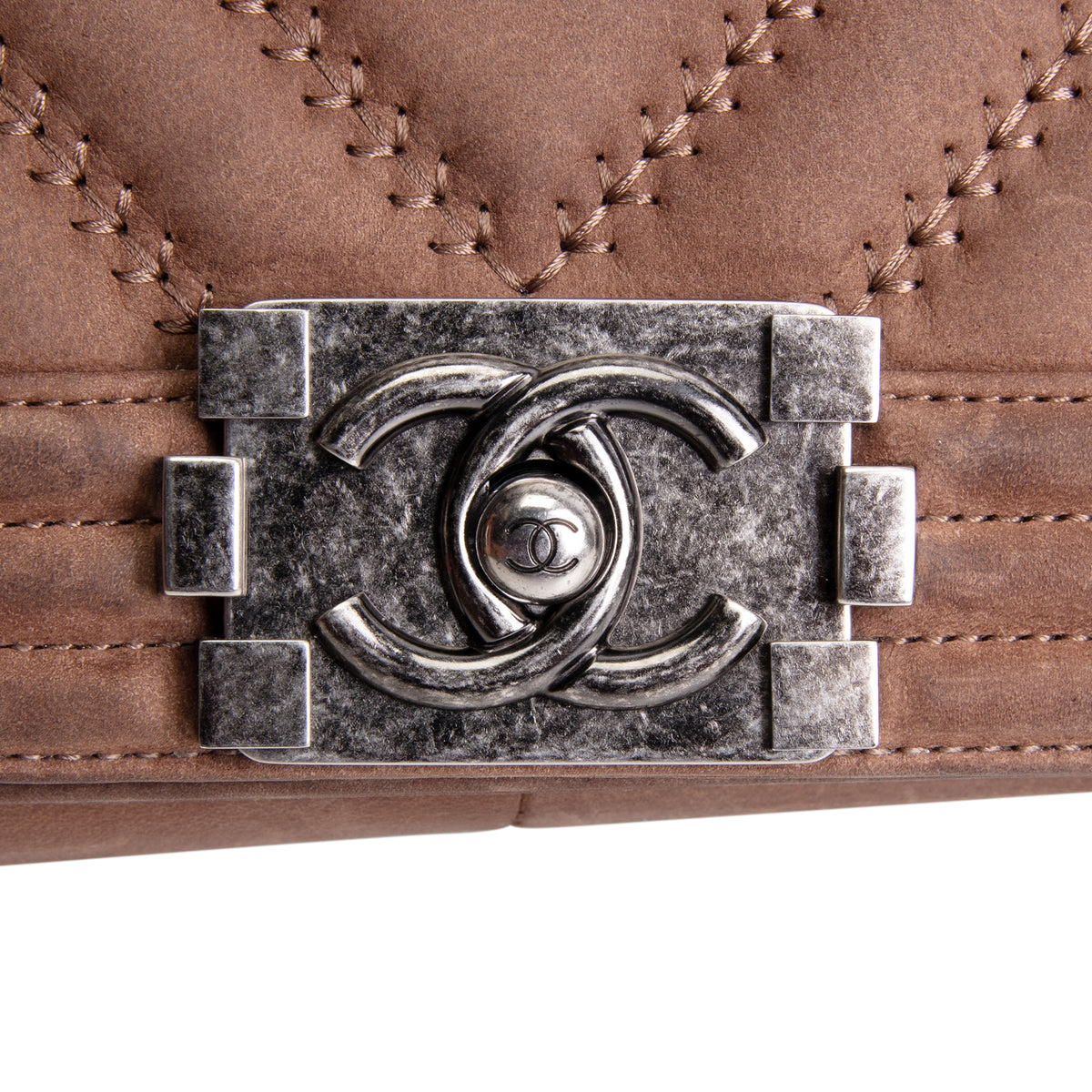 CHANEL Nubuck Chevron Quilted Boy Bag