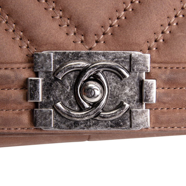 CHANEL Nubuck Chevron Quilted Boy Bag