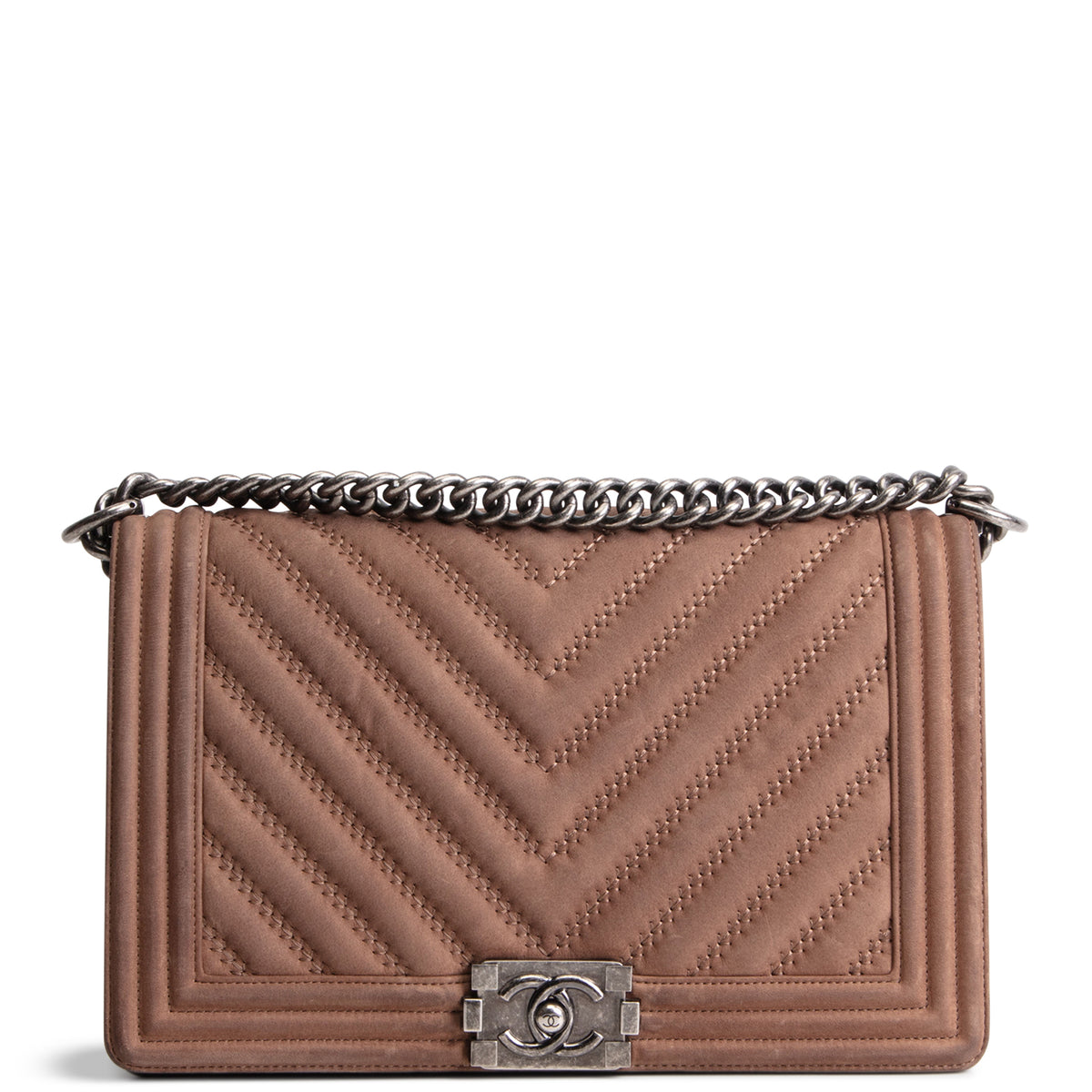 CHANEL Nubuck Chevron Quilted Boy Bag
