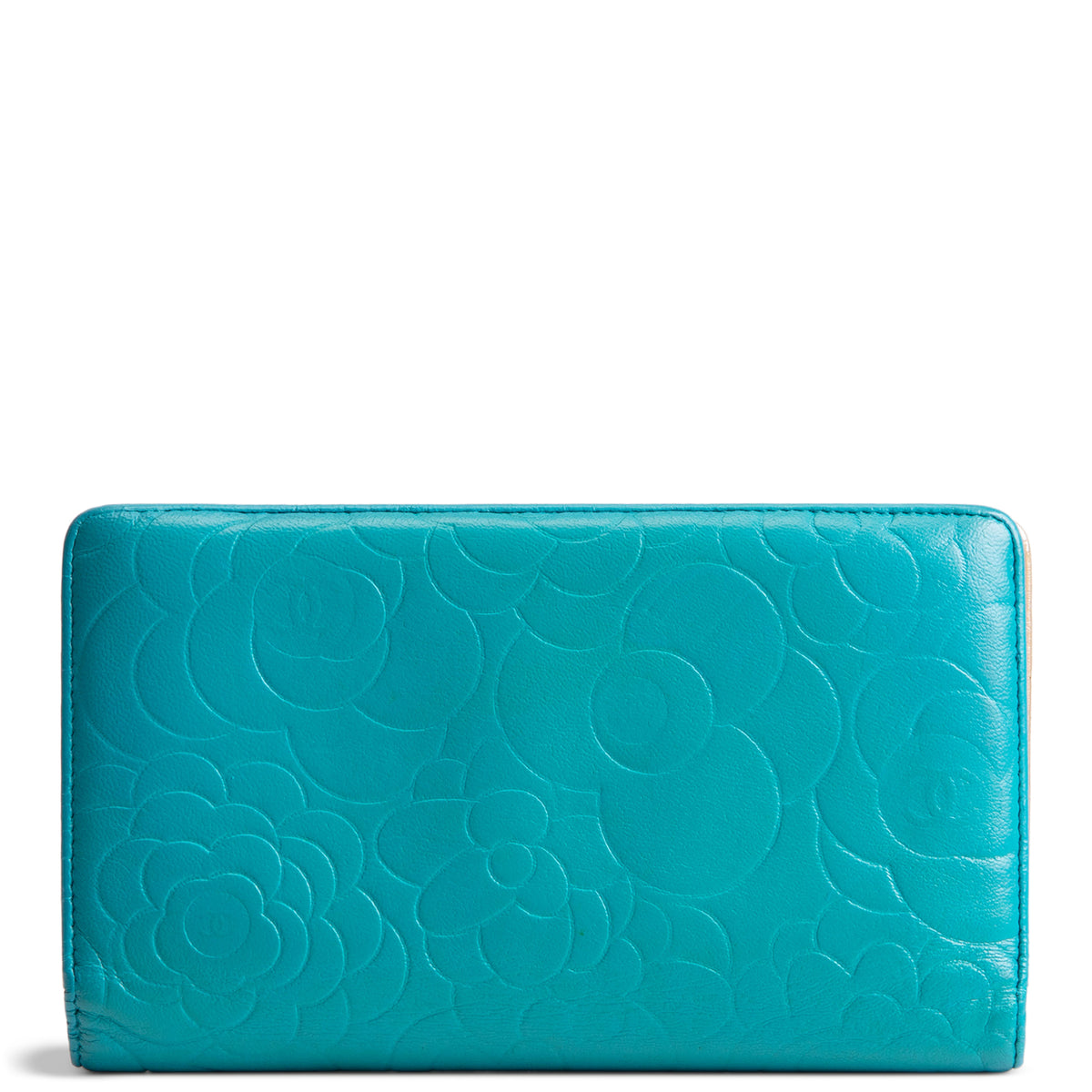 CHANEL Camellia Embossed Continental Bifold Wallet - Teal
