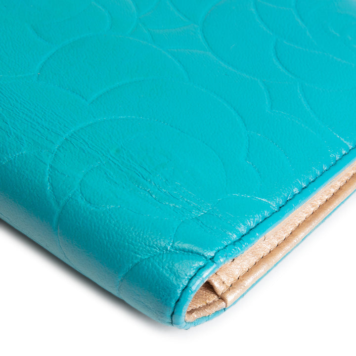 CHANEL Camellia Embossed Continental Bifold Wallet - Teal