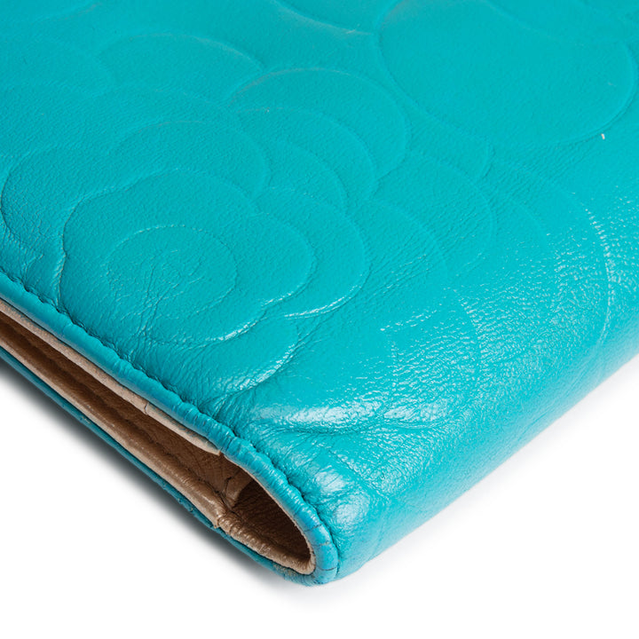 CHANEL Camellia Embossed Continental Bifold Wallet - Teal