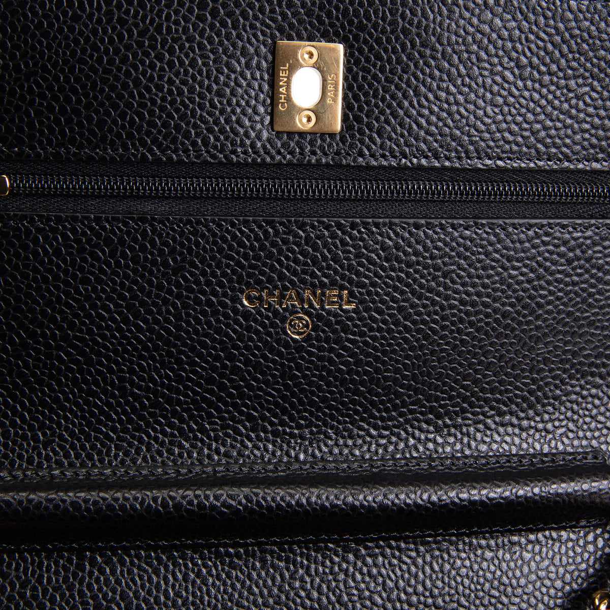 Chanel Quilted Classic Caviar Turnlock Wallet on Chain - Black