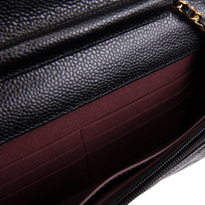 Chanel Quilted Classic Caviar Turnlock Wallet on Chain - Black