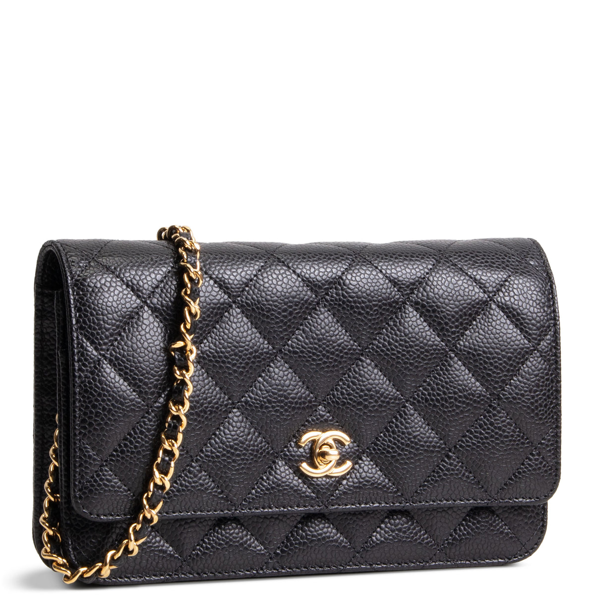 Chanel Quilted Classic Caviar Turnlock Wallet on Chain - Black