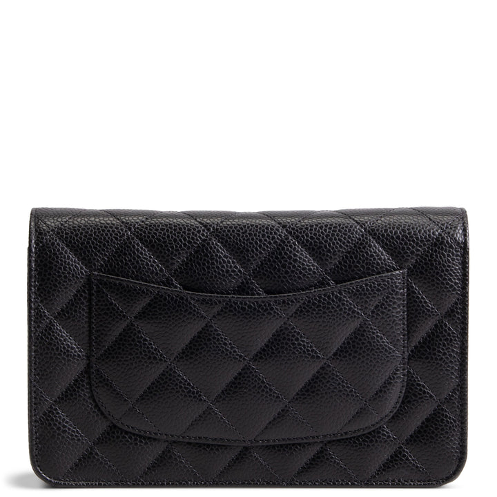 Chanel Quilted Classic Caviar Turnlock Wallet on Chain - Black