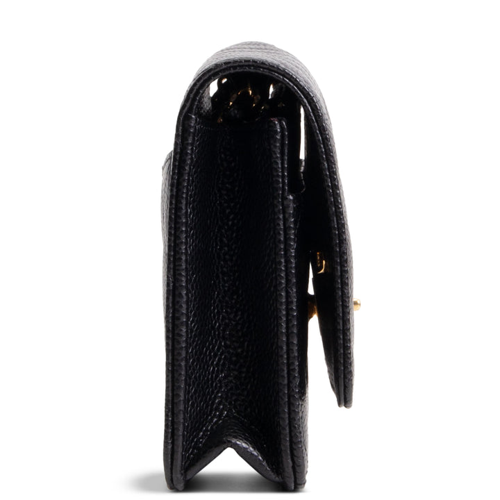 Chanel Quilted Classic Caviar Turnlock Wallet on Chain - Black