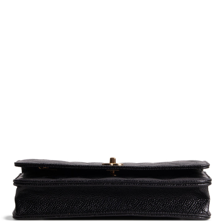 Chanel Quilted Classic Caviar Turnlock Wallet on Chain - Black