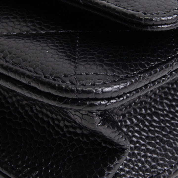 Chanel Quilted Classic Caviar Turnlock Wallet on Chain - Black