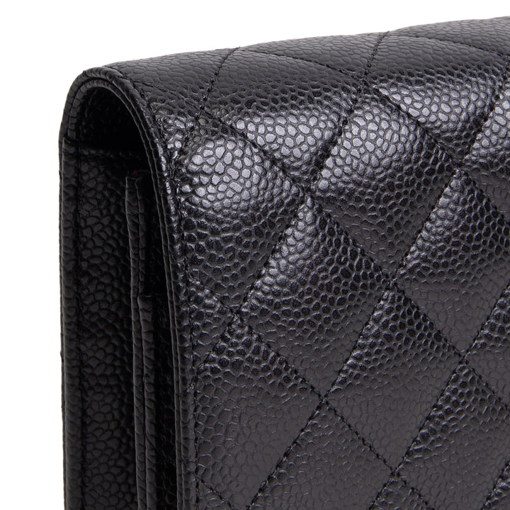 Chanel Quilted Classic Caviar Turnlock Wallet on Chain - Black