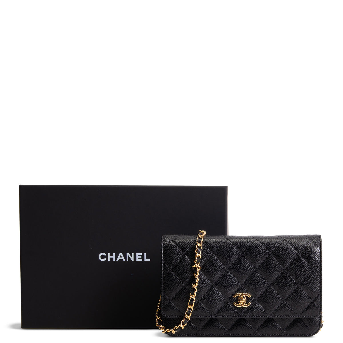 Chanel Quilted Classic Caviar Turnlock Wallet on Chain - Black