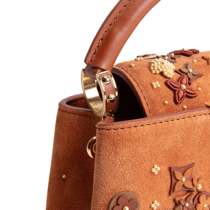 LOUIS VUITTON Suede Floral Embellished Capucines Mini