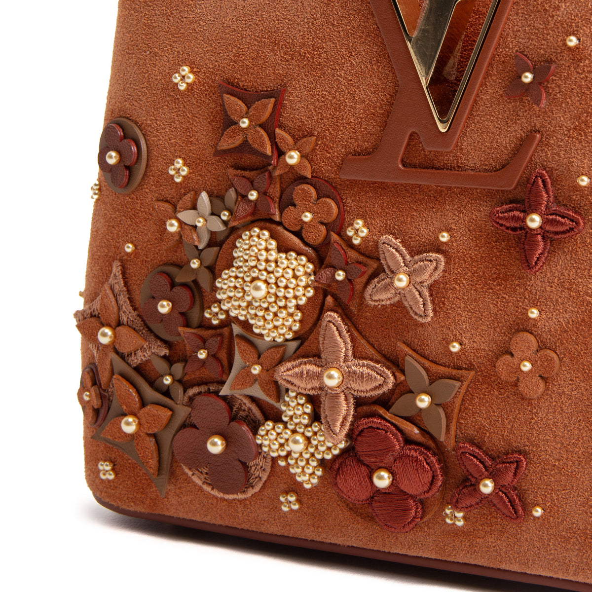 LOUIS VUITTON Suede Floral Embellished Capucines Mini