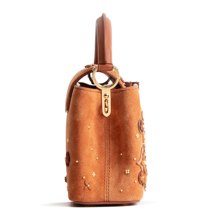 LOUIS VUITTON Suede Floral Embellished Capucines Mini