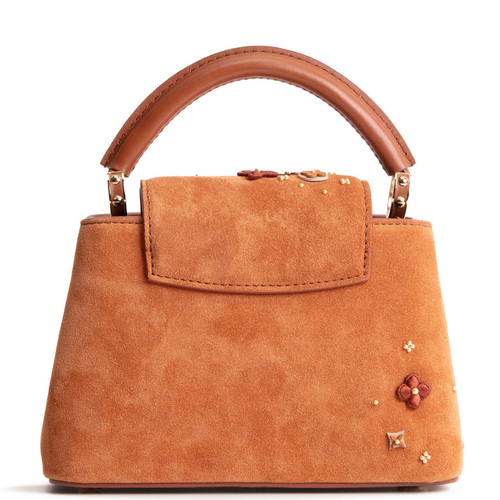 LOUIS VUITTON Suede Floral Embellished Capucines Mini