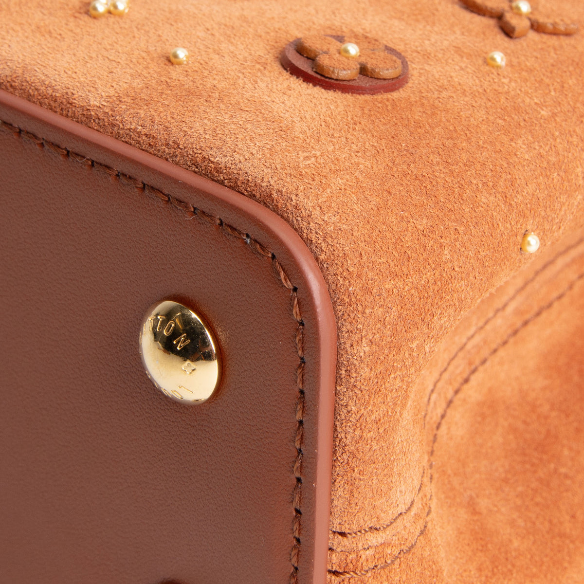 LOUIS VUITTON Suede Floral Embellished Capucines Mini