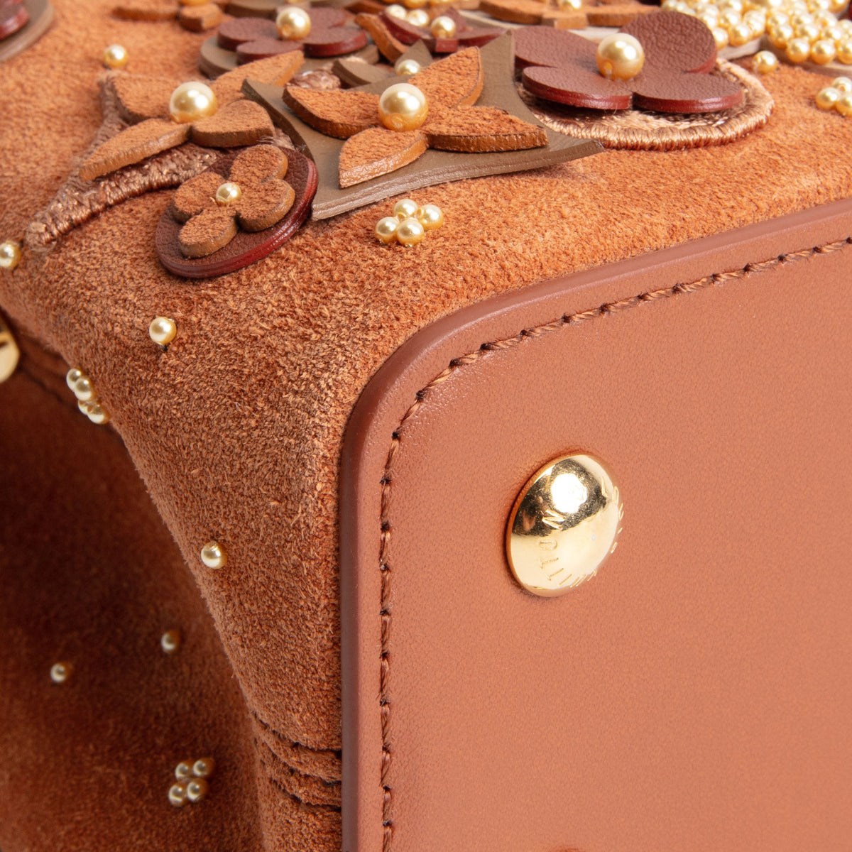 LOUIS VUITTON Suede Floral Embellished Capucines Mini