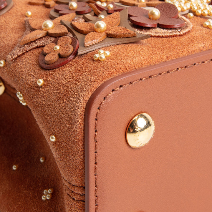 LOUIS VUITTON Suede Floral Embellished Capucines Mini