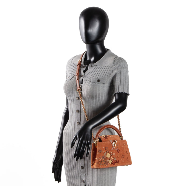 LOUIS VUITTON Suede Floral Embellished Capucines Mini