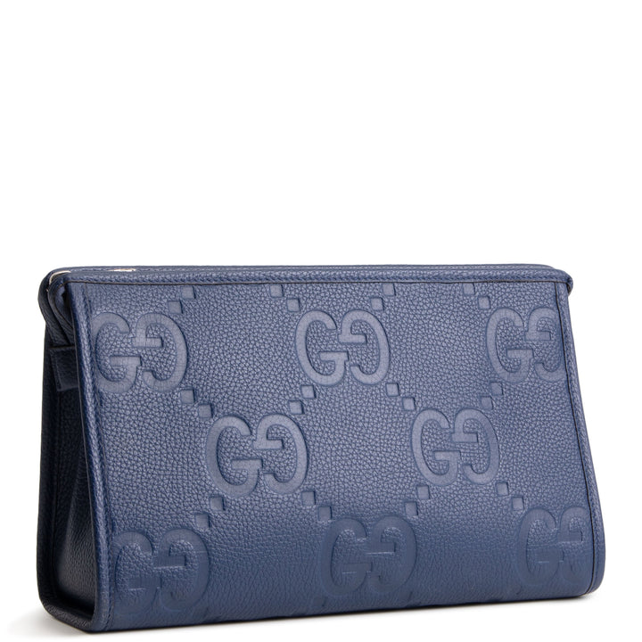 GUCCI Pluma Calfskin Jumbo GG Embossed Pouch