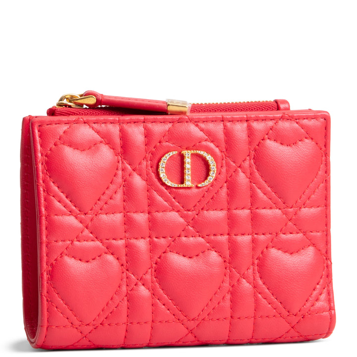 DIOR Caro Dahlia Lambskin Wallet w/ Heart Motif