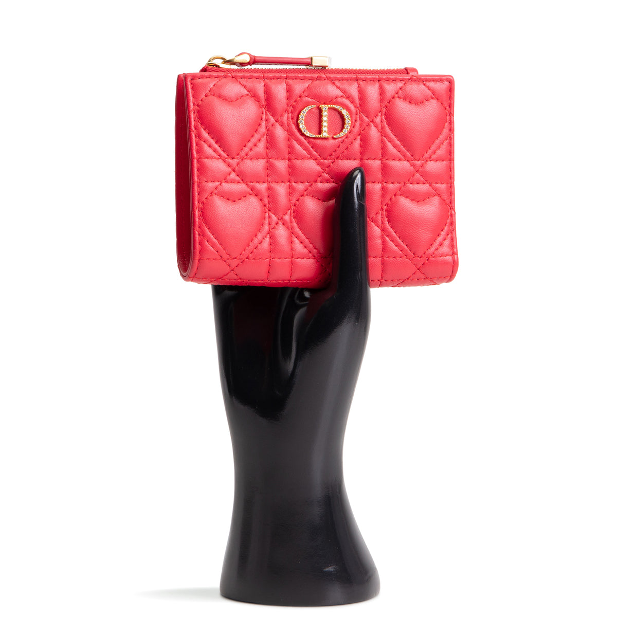 DIOR Caro Dahlia Lambskin Wallet w/ Heart Motif