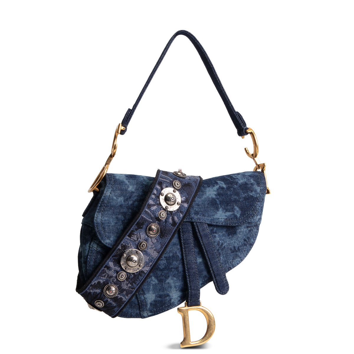 DIOR Kaleidoscopic Tie-Dye Denim Saddle Bag w/ Strap