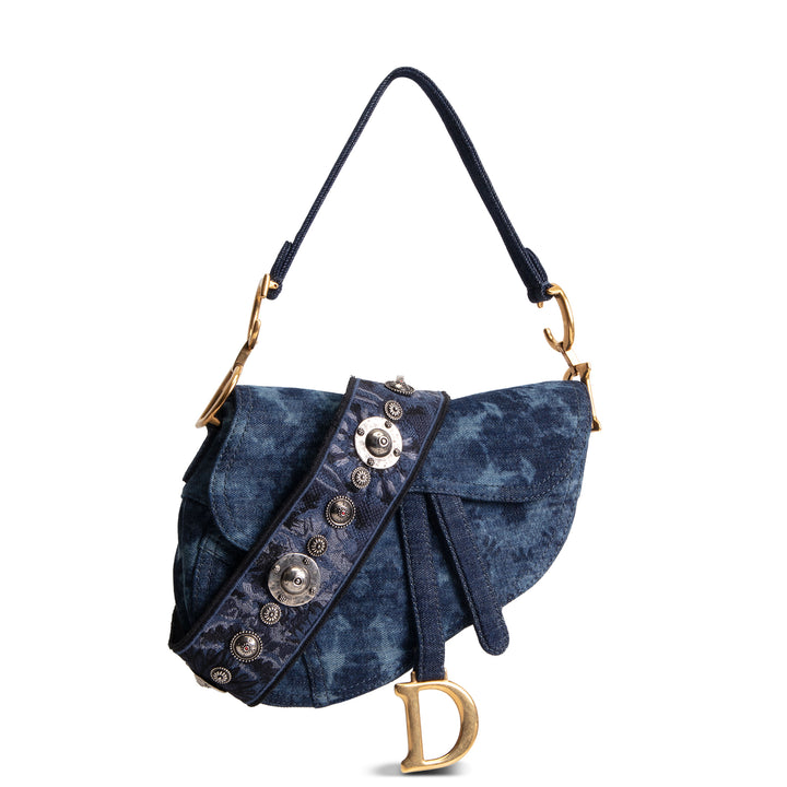 DIOR Kaleidoscopic Tie-Dye Denim Saddle Bag w/ Strap