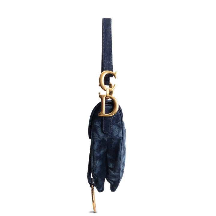 DIOR Kaleidoscopic Tie-Dye Denim Saddle Bag w/ Strap