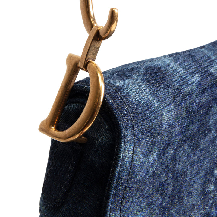 DIOR Kaleidoscopic Tie-Dye Denim Saddle Bag w/ Strap