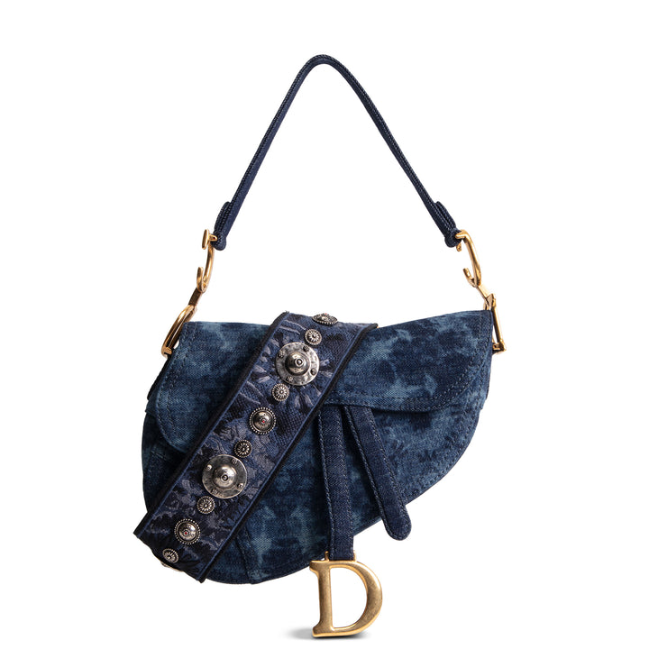 DIOR Kaleidoscopic Tie-Dye Denim Saddle Bag w/ Strap