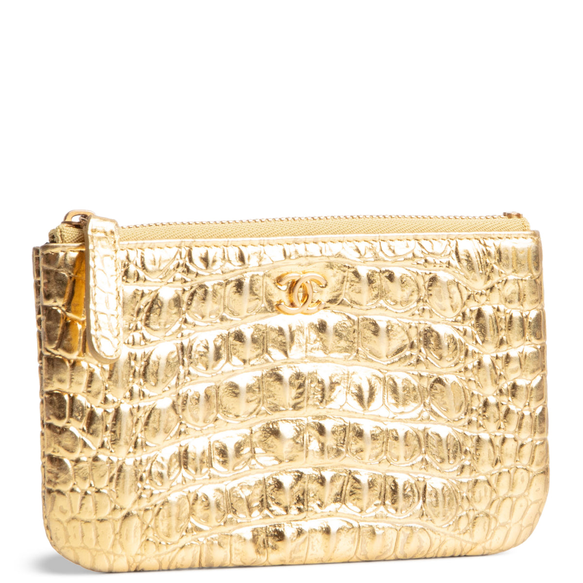 CHANEL Metallic Crocodile Embossed Small Cosmetic Pouch