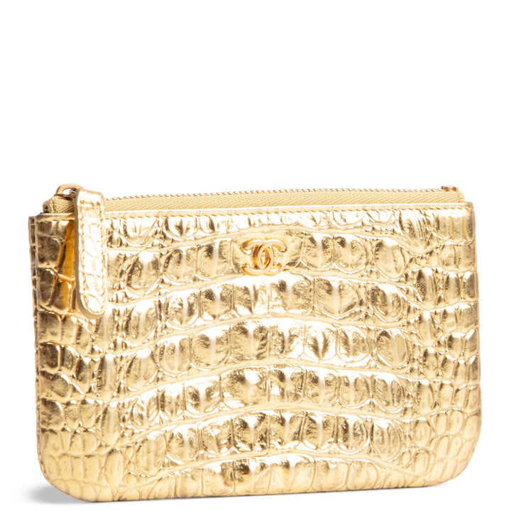 CHANEL Metallic Crocodile Embossed Small Cosmetic Pouch