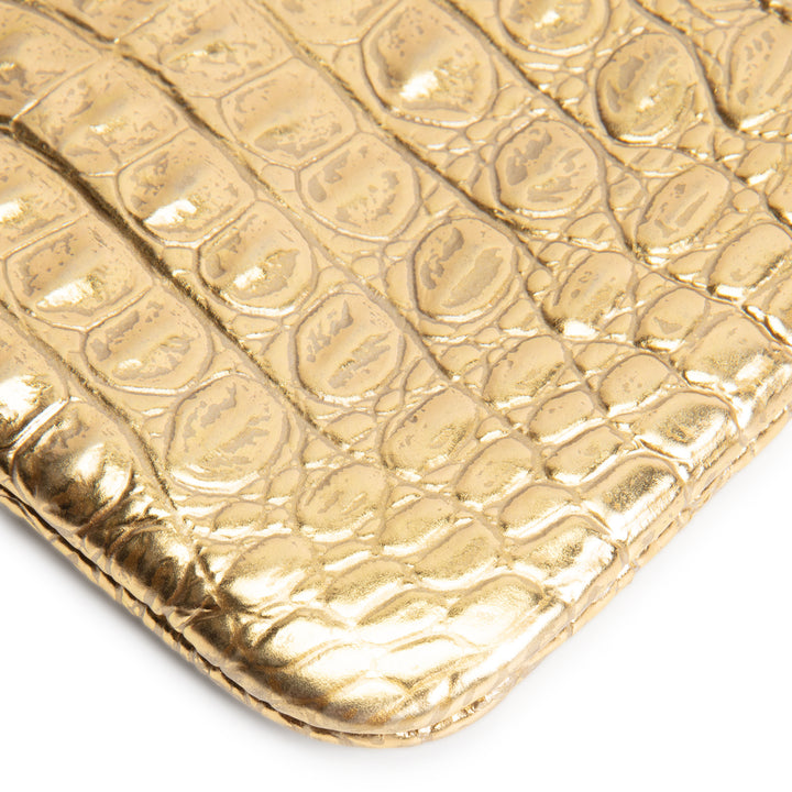 CHANEL Metallic Crocodile Embossed Small Cosmetic Pouch