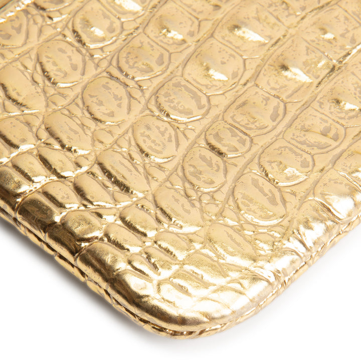 CHANEL Metallic Crocodile Embossed Small Cosmetic Pouch