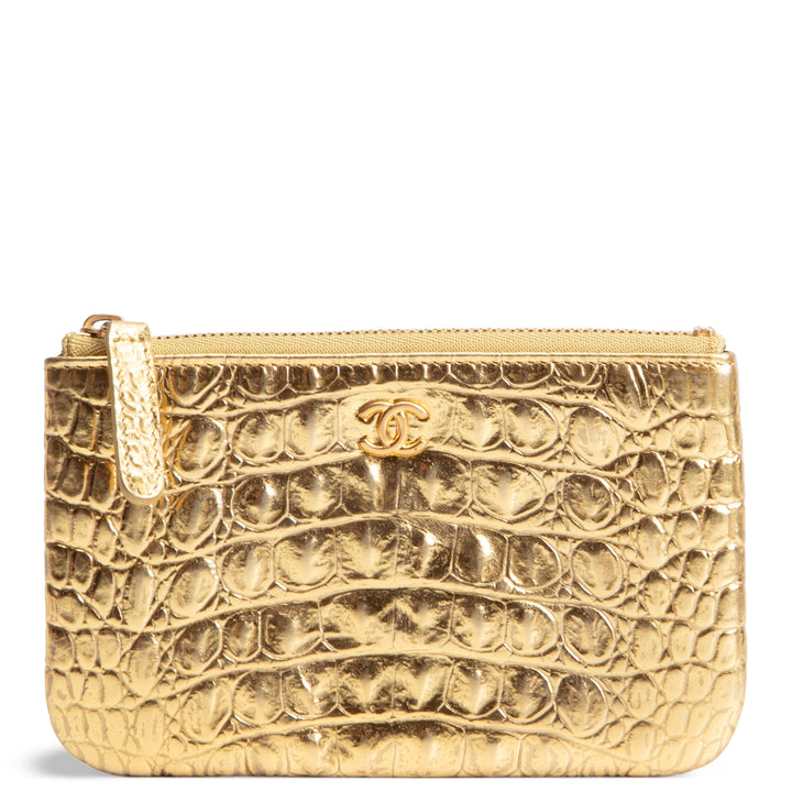 CHANEL Metallic Crocodile Embossed Small Cosmetic Pouch