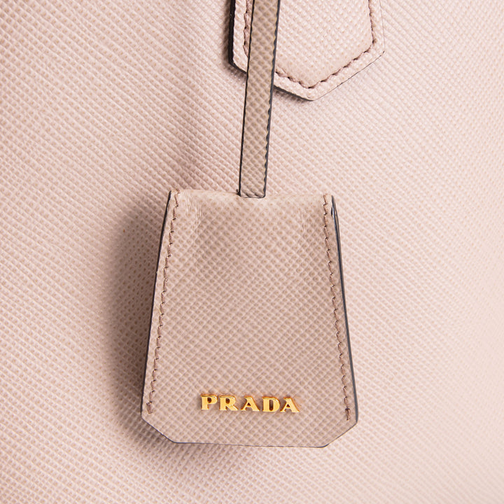 PRADA Saffiano Lux Double Zip Tote - Nude