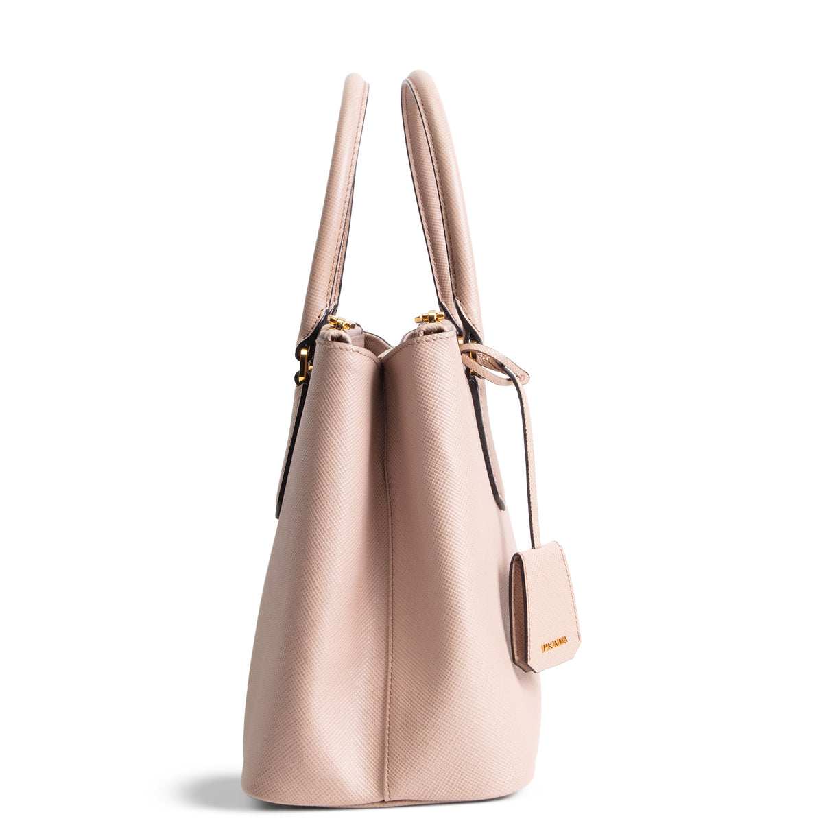 PRADA Saffiano Lux Double Zip Tote - Nude